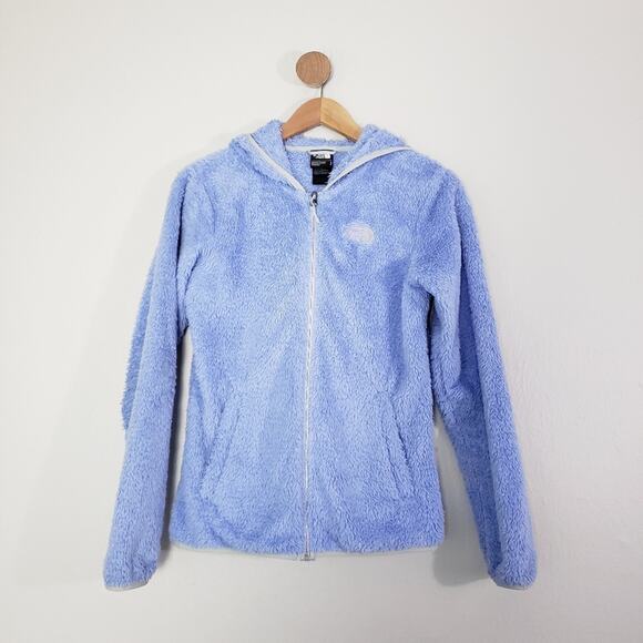 The North Face Sherpa Fleece Hooded Jacket Blue Periwinkle Full Zip Furry Small - Picture 1 of 14